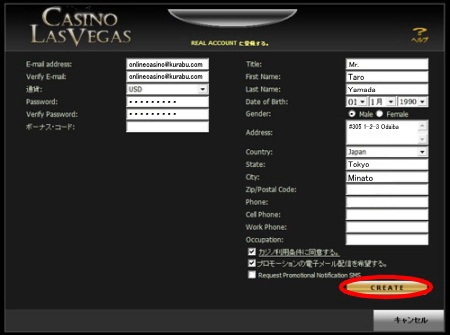 カジノラスベガスの有料プレーの登録方法「情報入力 2ページ目」 カジノラスベガスの有料プレーの登録方法「情報入力 2ページ目」